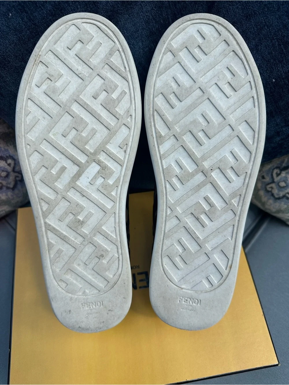 Fendi Brown & Black FF Logo Slip-On Sneakers Size 41